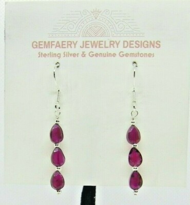 Sterling Silver Stacked Faceted GARNET Dangle Earrings #2136...Handmade USA
