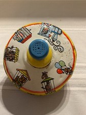 Ohio Art 1950  Spinning Top, Litho Tin - Circus Train, Wood Knob - Vintage Works 