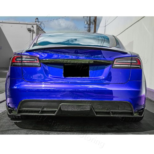 REAL CARBON Fiber Rear Bumper Diffuser Lip Spoiler For Tesla Model S 2021-2024 - Picture 5 of 17