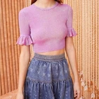 ULLA JOHNSON PATTI PURPLE METALLIC SHORT SLEEVE KNIT RIBBED SHIRT SWEATER SZ XS