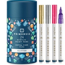 Best Primrosia 24 Glitter Markers - Acrylic Paint Pens Extra Fine Tip Set. Art