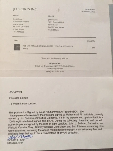 Boxeo! Muhammad Ali con Cinturón de Campeón y Postal Firmada "Campeón del Mundo" 1976 Foto 3 de 3