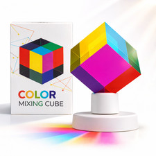 CMY Color Mixing Cube with Display Stand 2 Inch 50mm Acrylic Prism Desk Toy