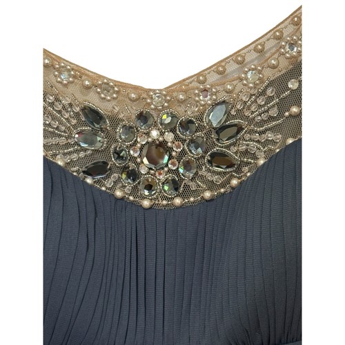 Adrianna Papell Embellished Draped Mesh Gown Charcoal Gray Sz 4 - Picture 8 of 10