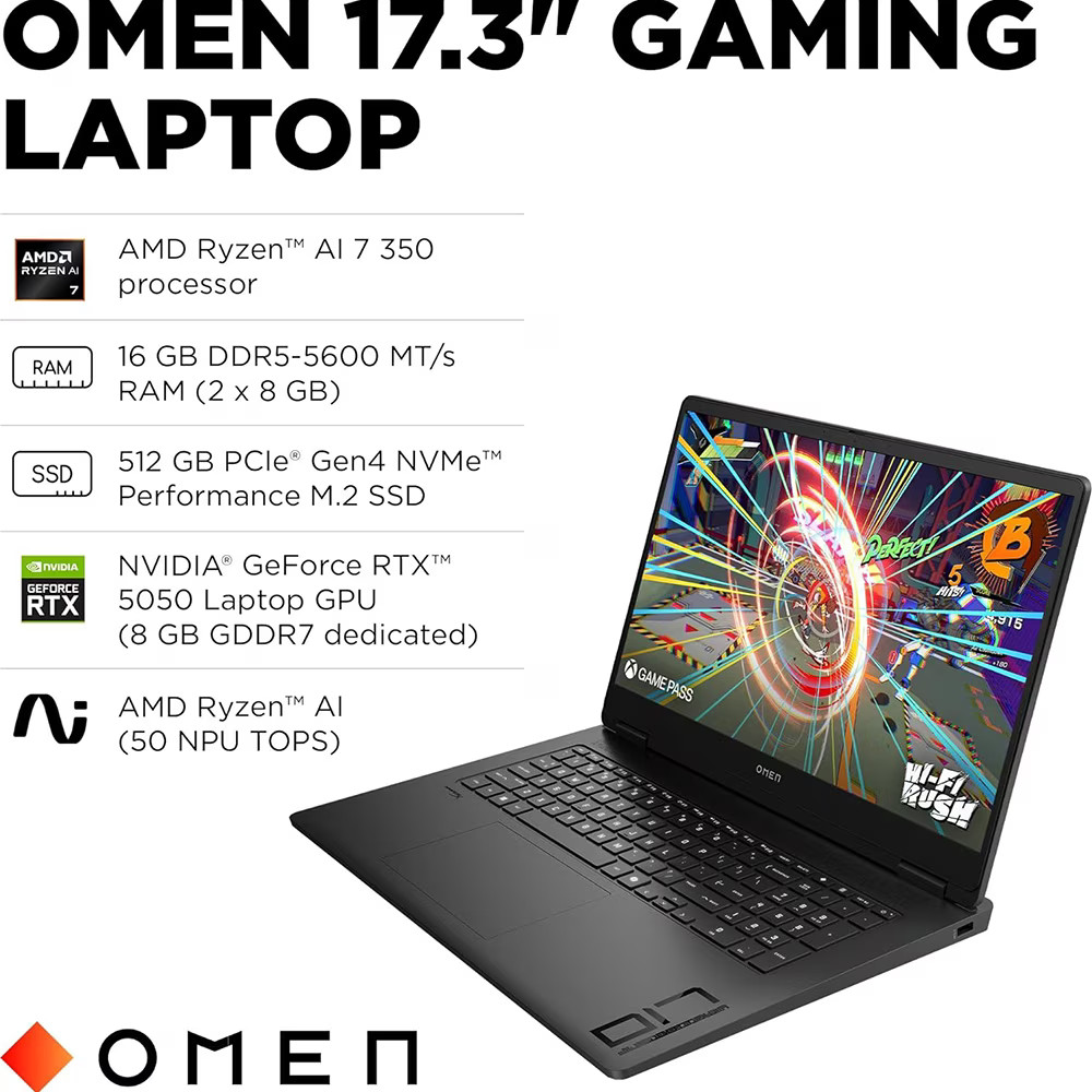 Laptop HP OMEN 17.3" FHD: AMD Ryzen 7 350 - 16 GB | 512 GB - RTX 5050 - W11, imagen 3