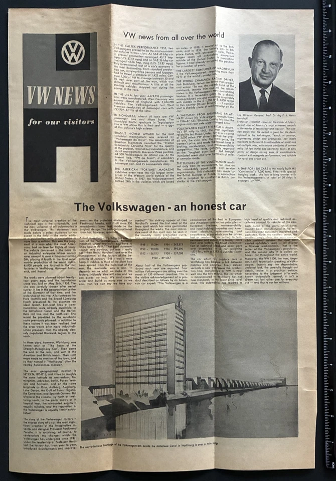 "VW News - para todos nuestros visitantes" pieza publicitaria estilo periódico raro  Foto 2 de 4