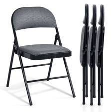 Set of 4 Folding Chairs Fabric Upholstered Padded Seat Metal Frame Home Office