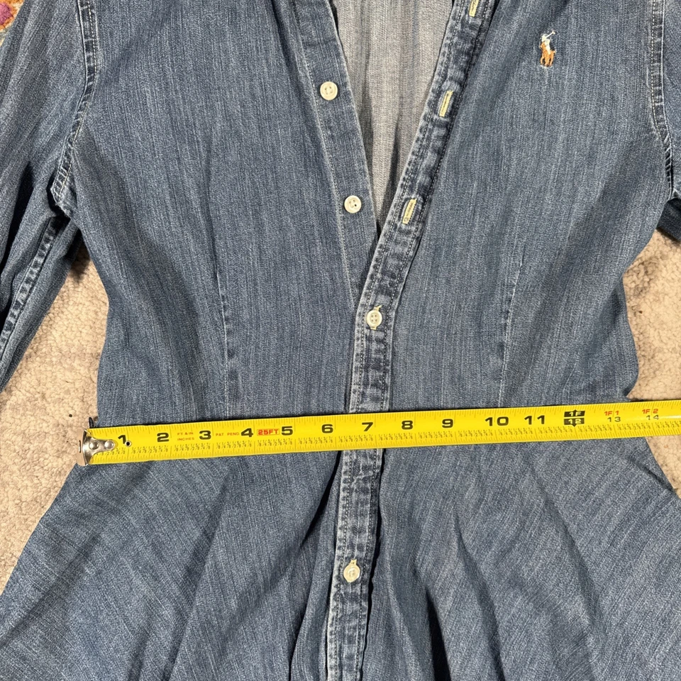 Polo Ralph Lauren Blue Denim Chambray Button Up Shirt Dress Girls Size 6 - Image 2 of 4