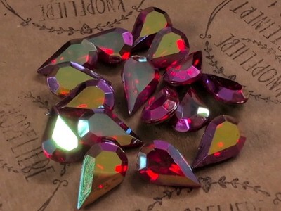 Nr. G28a- 16xVintage Glassteine Tropfen rot Aurora Borealis Neugablonz 13 x 8 mm