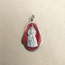 VTG Our Lady Of Fatima Pendant Charm Rosery Religious Silver Tone Red 