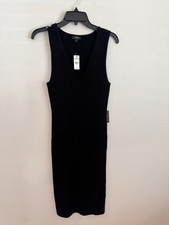 Express Sweater Dress Black Sleeveless Ribbed Midi V Neck Tank Midi Size Sm NWT