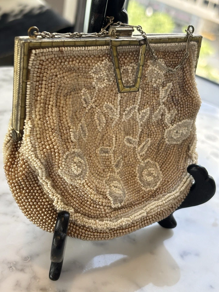 Bolso de Noche con Cuentas Vintage Marco Cadena Cartera, Raro Antiguo Moda Regalos para Ella Foto 2 de 4