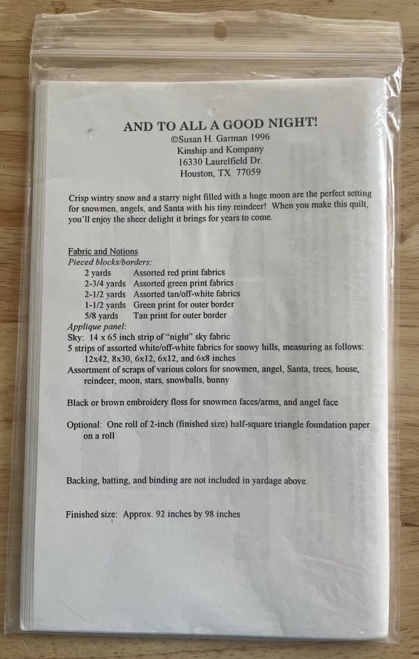 Quakertown Quilts And To All A Good Night Quilt Pattern Designed By Sue H Garman - Image 2 of 2