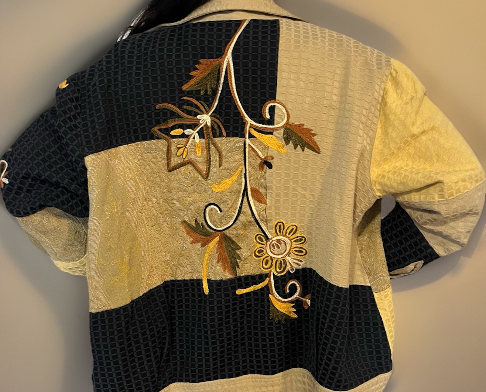 Indigo Moon Women's Floral Embroidered Jacket XL Color Block Art to Wear Boho