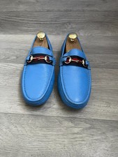 Gucci horsebit blue leather pebble grain driving loafers uk 8 us 9