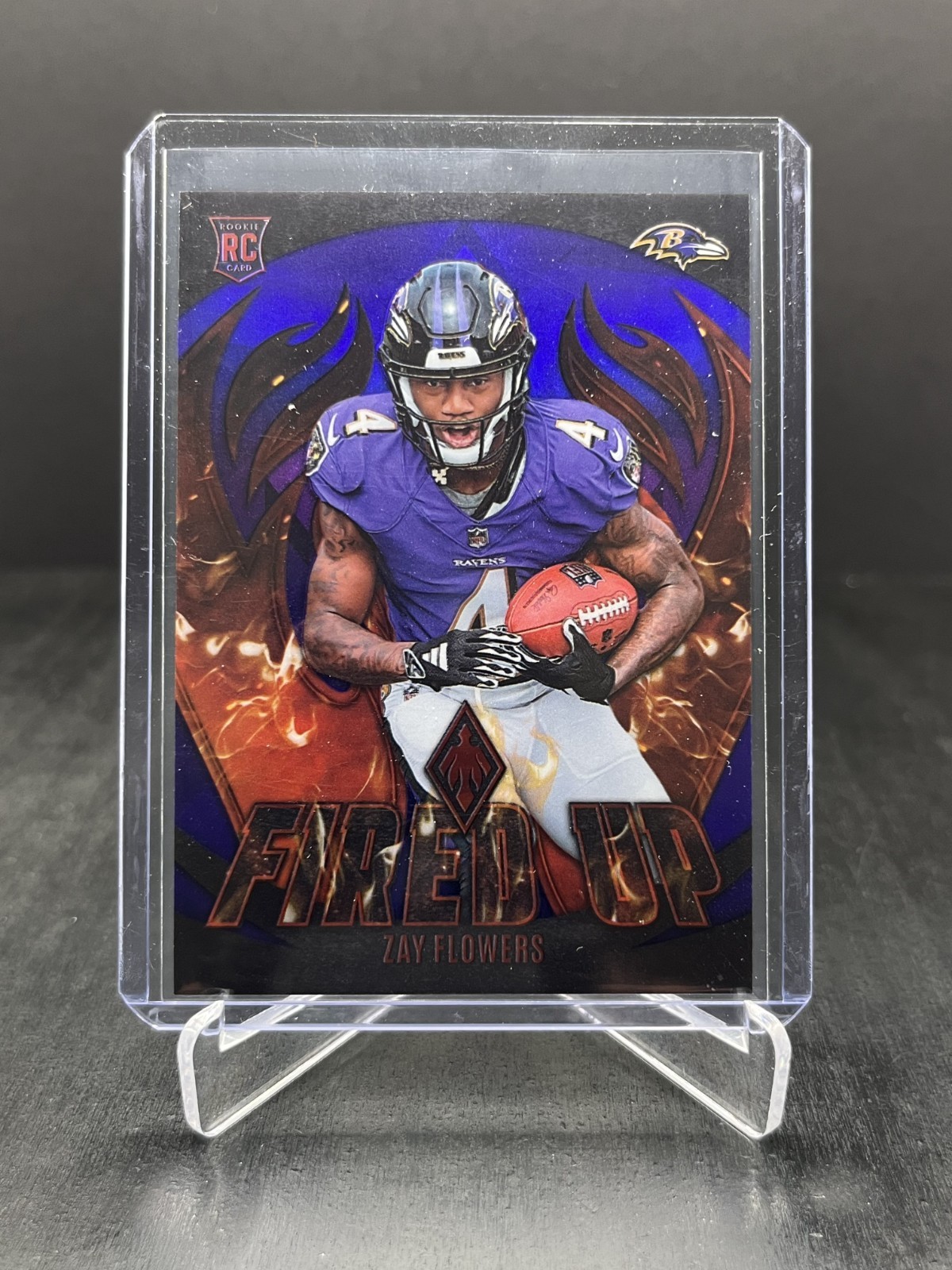 2023 Panini Phoenix Football Zay Flowers RC Rookie Fired Up Purple 71/99 #FU-16