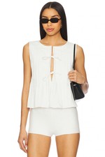 Elodie The Label Kali Linen Top XS White Pleated Tie Front Sleeveless Blouse