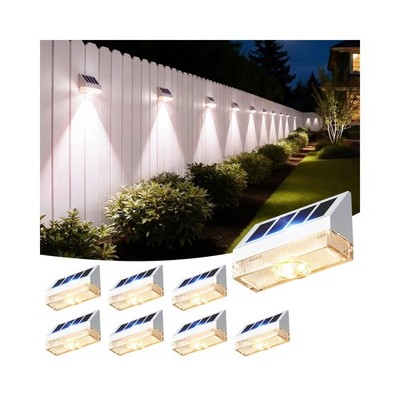 VOLISUN Vinyl Fence Lights 8 Pack Dusk to Dawn White Solar Outdoor Waterproof