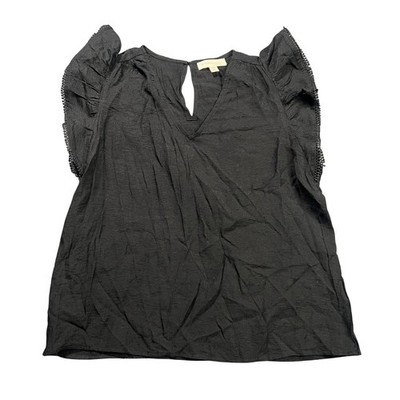 Philosophy Republic Clothing Women's Medium Black Flutter Ruffle Sleeve Blouse