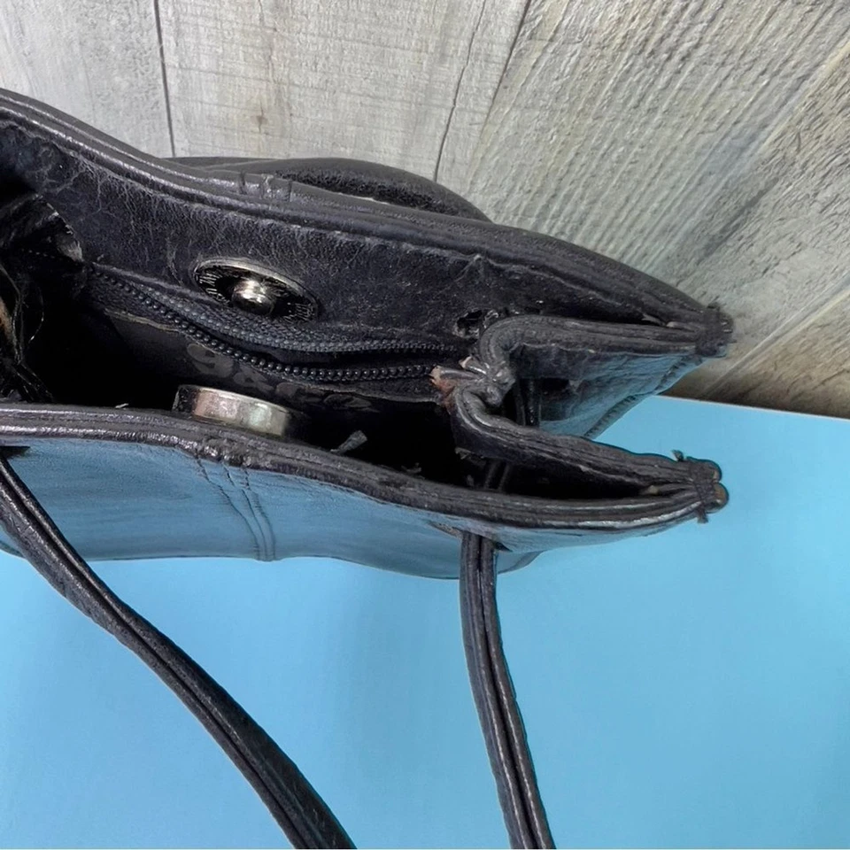 9 & Co. Black Leather Pouch 8-1/2”x6”x2” with Snap Closure and Long Strap 28” - Image 4 of 4