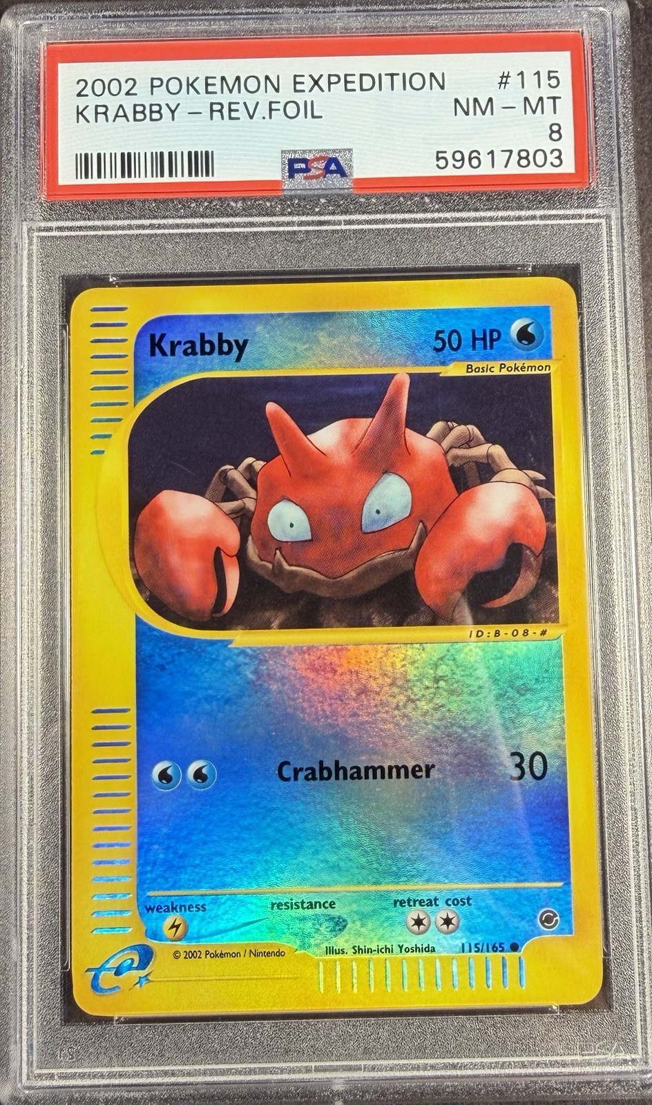 2002 Pokémon Expedition 115 Krabby Reverse PSA 8 NM-MT