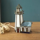 Vtg Stained Glass Light House Tiffany Style Night Light Accent Lamp 6"