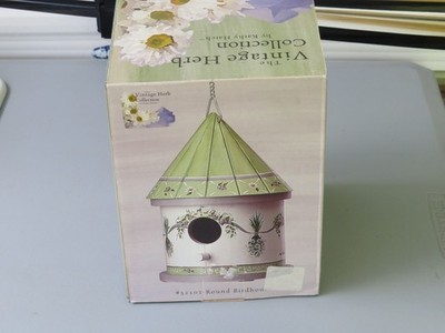 Kathy Hatch Decorative 2001 Birdhouse Green White Herbs COLLECTION NIB ROUND
