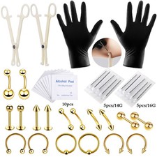 42Pcs Professional Body Piercing Tool Kit Ear Nose Navel Nipple Needles Set Part