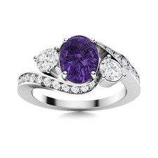 Amethyst Stone 925 Sterling Silver Three-Stone Valentines New Ring Jewelry