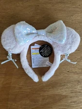 Tokyo Disney Resort Minnie Ears Soft Fur Sequin  Pears Earring Headband US SHIP