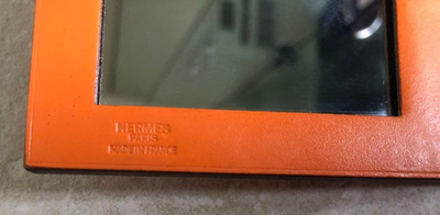 HERMES Orange Leather Compact Pocket Mirror 2001 Ginza Limited