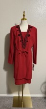 Vintage Julian Taylor New York Red Dress Embroidered Design Size 12 NWT
