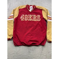 NFL San Francisco 49ers Mens Red Gold V-Neck Windbreaker Pullover Jacket Medium