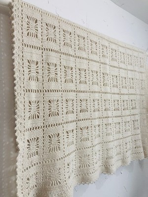 VINTAGE HAND CROCHET AFGHAN THROW BLANKET IVORY COLOR ECRU CREAM