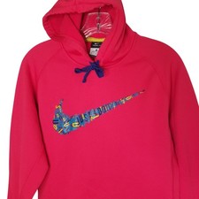 NIKE Therma-Fit Hoodie Pink Blue Swoosh Sweatshirt Women's Medium Thumb Holes