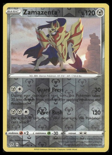 Zamazenta 140/192 Rare Rebel Clash Pokemon Reverse Holo Lightly Played