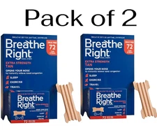 Breathe Right Nasal Strips Snoring relief Tan Extra Strength 72 ct (Pack of 02)