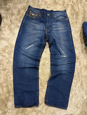 True Religion Men s Blue Straight Denim Jeans Medium Wash Mid Rise 5-Pocket