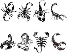8pcs Black Scorpion Temporary Tattoos Water Resistant Fake Body Stickers