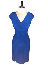 ADRIANNA PAPELL Size 14 Sheath Dress Blue Cap Sleeve Stretch Knit Knee Length