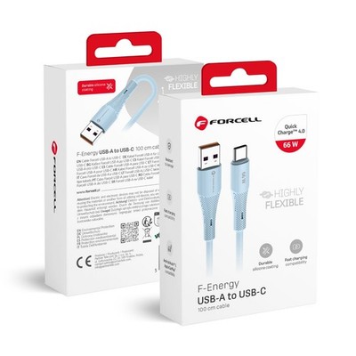 Kabel USB A auf USB C Forcell F-Energy QC4.0 3A 66W Silikon 1 m C342 blau
