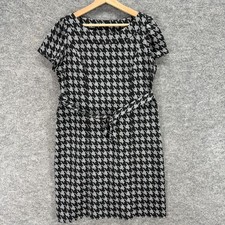 AGB Dress Women 16 Black Geometric Shift Short Belted Zipper Short Sleeve Rayon