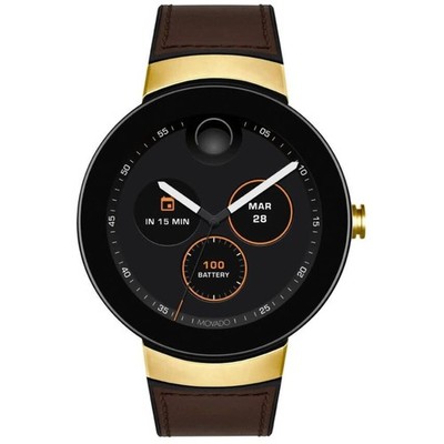 Movado Unisex Smartwatch Connect Quartz Black Dial Brown Leather Strap 3660021