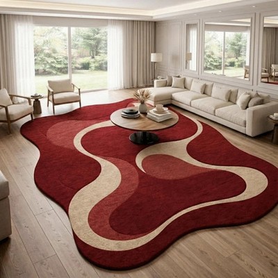 Red Abstract Area Rug | Handmade Tufted Wool Carpet
