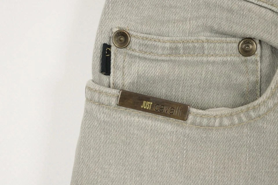 JUST CAVALLI Beige Denim Straight Fit Stretch Regular Jeans Size 35 / 49 - Image 4 of 4