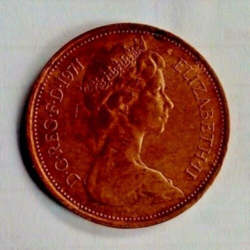  RARE OLD UK TWO NEW PENCE 1971 FIRST RELEASE BRITISH ELIZABETH II OLD COIN . - Picture 1 of 2