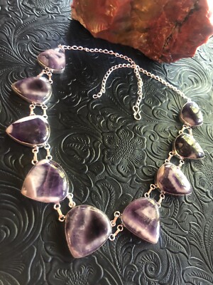 Purple White Banded Amethyst Arrow Pendant Necklace 20-23'' Artisan Southwest