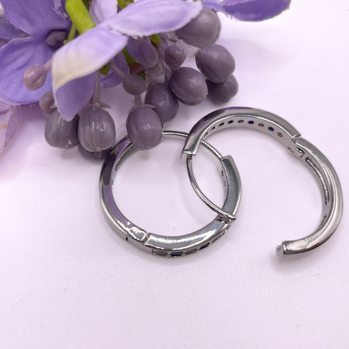 White Gold Finish Huggies Hoop Green Emerald and Created Diamond earrings - Picture 2 of 5