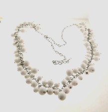Vintage White Lucite Dangle Beaded Necklace Long Strand 32"