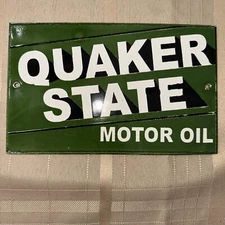 Porcelain Quaker State Motor Oil Enamel Metal Sign 